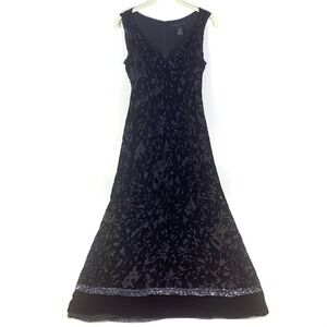 VTG The Limited Black Velvet Burnout Dress Sz 4 Baby Doll Lined Lace Sequin Trim